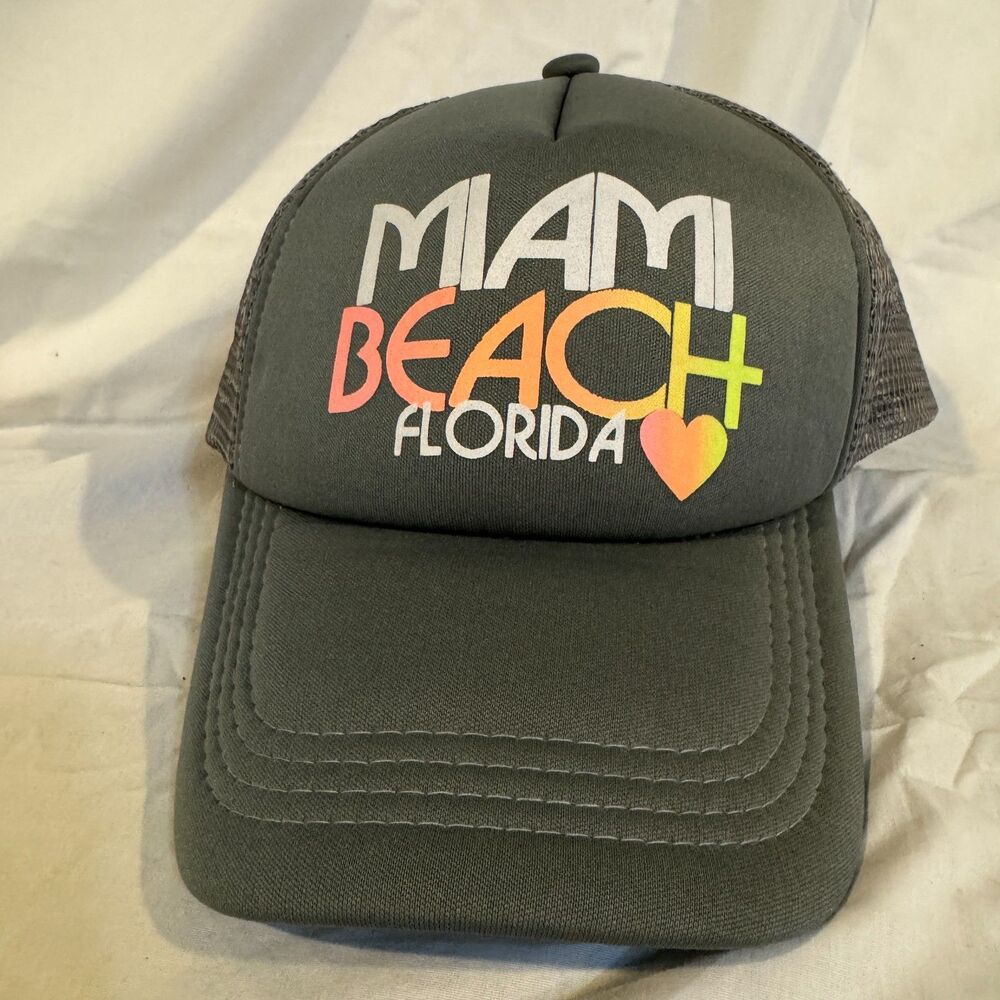 Surf Style Miami Beach Florida Foam Trucker Hat Gray Neon Ombre Snapback Cap